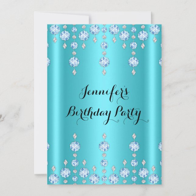 Invitation Elégante Parties scintillant Turquoise Diamant Ble (Devant)