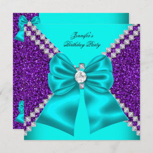 Invitation Elégante Parties scintillant Turquoise Diamants po