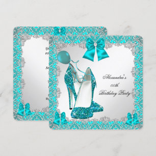 Invitation Elégante Parties scintillant Turquoise Stiletto fê