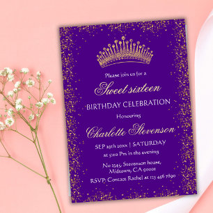 Invitation Elégante Parties scintillant violet Or Couronne Sw