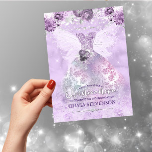Invitation Élégante parties scintillant violet robe florale Q