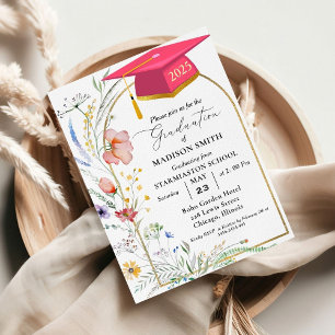 Invitation Elégante Pastel Fleur sauvage Garden Graduation Pa