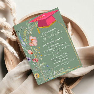 Invitation Elégante Pastel Fleur sauvage Garden Graduation Pa