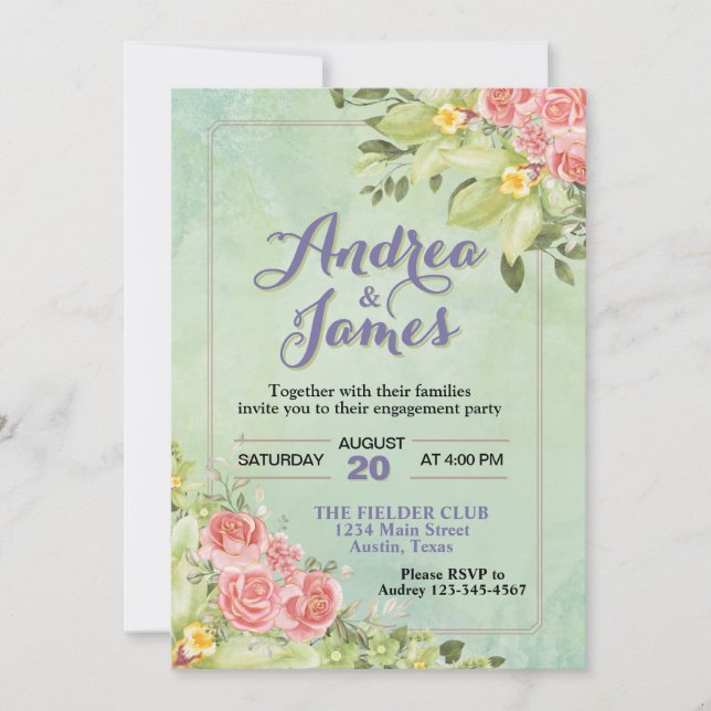 Invitation Elégante Pastel Green Floral (Devant)