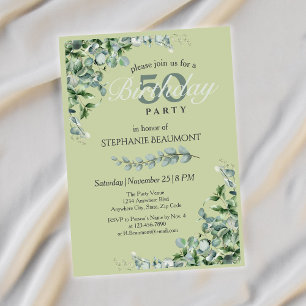 Invitation Elégante Pastel Green Flower Women's 50e anniversa