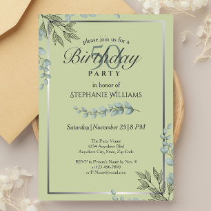Invitation Elégante Pastel Green Flower Women's 50e anniversa