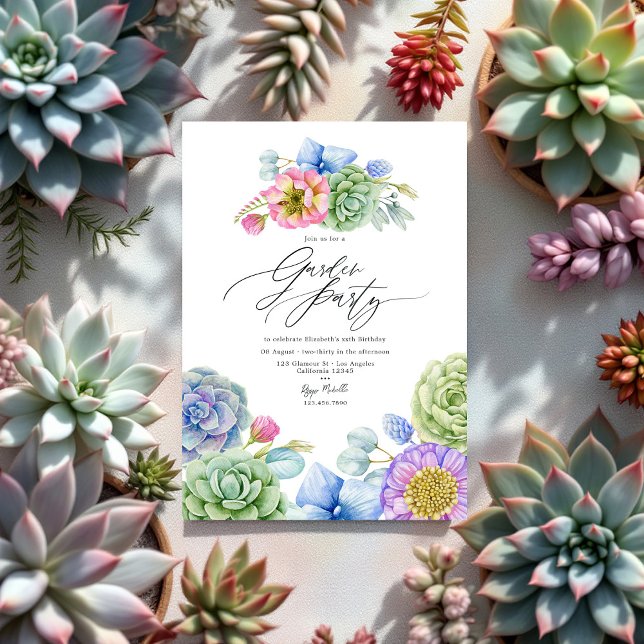 Invitation Elégante Pastel Succulent Garden Party (Elegant Pastel Succulent Garden Party Invitation)