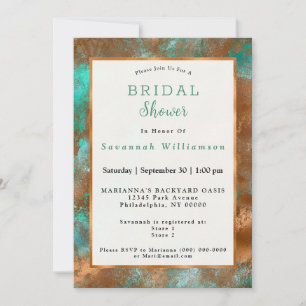 Invitation Élégante Patina de cuivre Turquoise Fête des marié