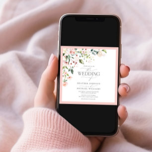 Invitation Elégante Peach Pink Aquarelle Florale Mariage Phot