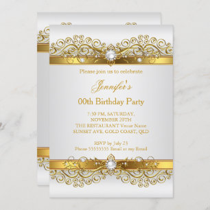 Invitation Elégante Pearl Gold White Silver fête d'anniversai