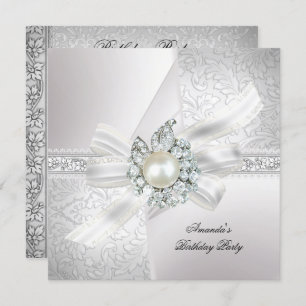 Invitation Elégante Pearl White Silver fête d'anniversaire