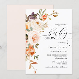 Invitation Elégante Pêche à Brosse Florale Baby shower Invita