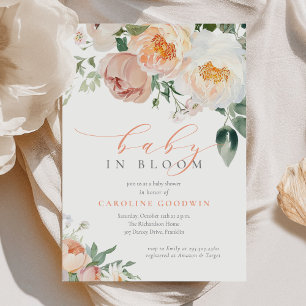Invitation Élégante Pêche Baby Dans Fleur Baby shower Fille
