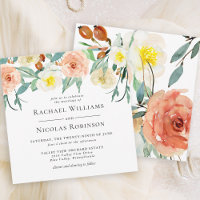 Elégante Pêche et blanc Aquarelle Mariage Floral