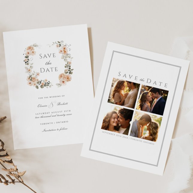 Invitation Élégante Pêche et Sage Floral Enregistrer la date (Créateur téléchargé)