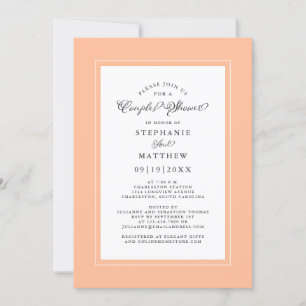 Invitation Élégante Pêche Mariage blanc Couples Douche nuptia