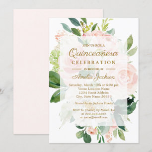 Invitation Elégante Pêche molle Fleur de Quinceanera Annivers