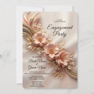 Invitation Elégante Pêche Orange Florale Fiançailles Invitati