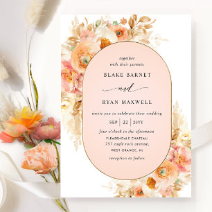 Invitation Elégante Pêche Ovale, Rose Bleu et Mariage Coral