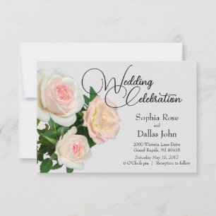 Invitation Elégante pêche rose roses roses blanches