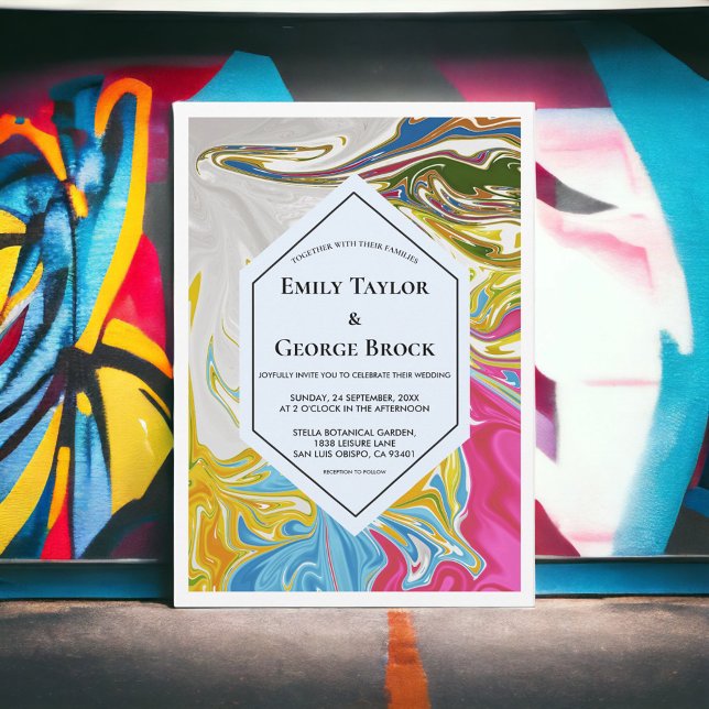 Invitation Élégante peinture minimale colorée Mariage Abstrai (Créateur téléchargé)