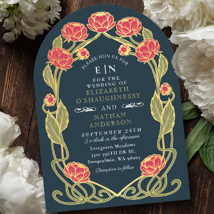Invitation Élégante Peonie Rose Art Nouveau Fleur Mariage