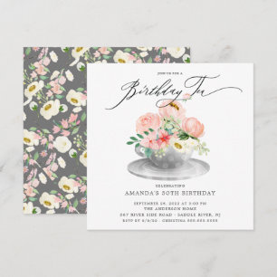 Invitation Elégante Peonies roses Floral Birthday Tea Invitat
