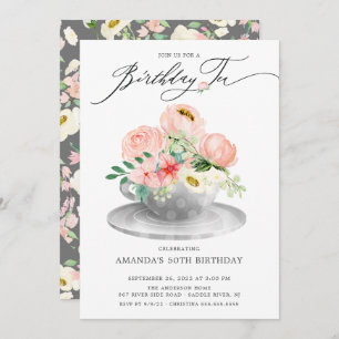 Invitation Elégante Peonies roses Floral Birthday Tea Invitat