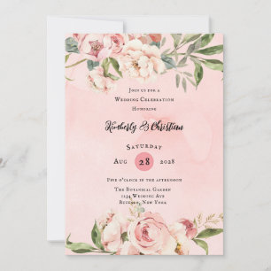 Invitation Elégante Peony rose Aquarelle Mariage Célébration