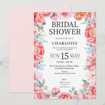 Elégante Peony rose Floral Bridal Shower Invitatio