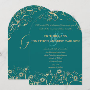 Invitation Élégante perce d'or Émeraude profonde ou toute cou