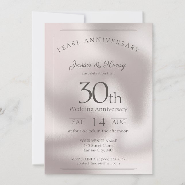 Invitation Élégante Perle 30e anniversaire de mariage (Devant)