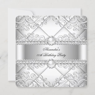 Invitation Elégante Perle d'Argent blanc Lace Pearl fête d'an