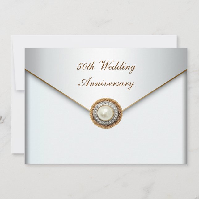 Invitation Élégante Perle Or 50e Anniversaire de Mariage (Devant)