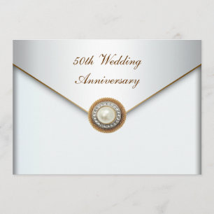 Invitation Élégante Perle Or 50e Anniversaire de Mariage