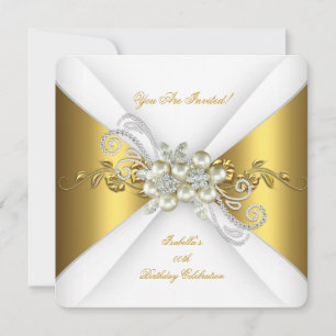 Invitation Elegante Perle Or Argent Diamant Fête d'anniversai
