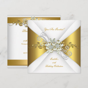 Invitation Elegante Perle Or Argent Diamant Fête d'anniversai