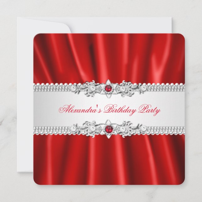 Invitation Élégante Perle Rouge Royale Diamant Party (Devant)