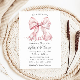 Invitation Elégante perles de Baby shower rose Bow fille