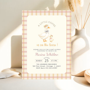 Invitation Élégante petite baby shower à l'oie noeud gingham