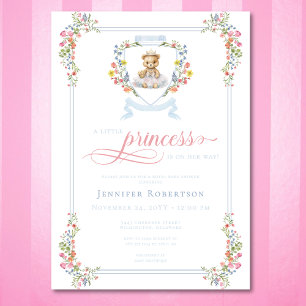 Invitation Elégante Petite Princesse Ours Baby shower Royal