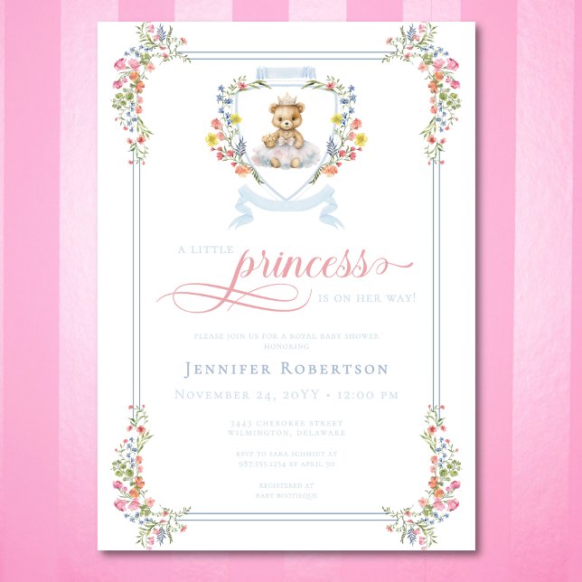 Invitation Elégante Petite Princesse Ours Baby shower Royal (Créateur téléchargé)