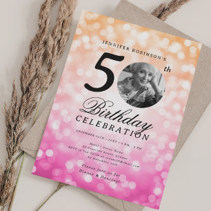 Invitation Elégante photo 50e anniversaire Pink Orange Ombre
