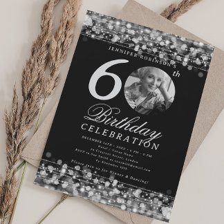 Invitation Élégante photo 60e anniversaire de fête Lumières d