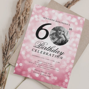 Invitation Élégante photo 60e anniversaire fête Blush Pink Bo