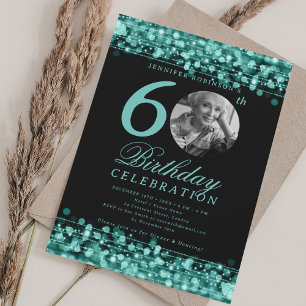 Invitation Élégante photo 60e anniversaire fête Turquoises lu