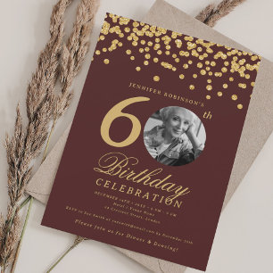 Invitation Elégante photo 60e anniversaire Gold Confetti Bour