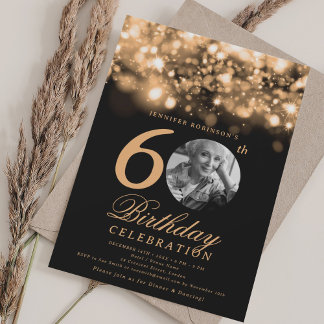 Invitation Élégante photo 60e anniversaire Gold Midnight Glam