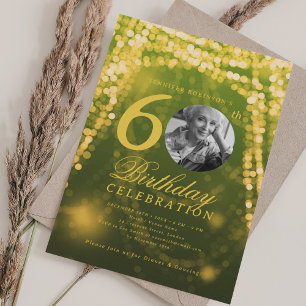 Invitation Élégante photo 60e anniversaire Green Gold Lumière