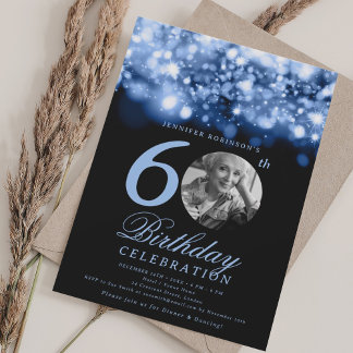 Invitation Élégante photo 60e anniversaire Marine Midnight Gl